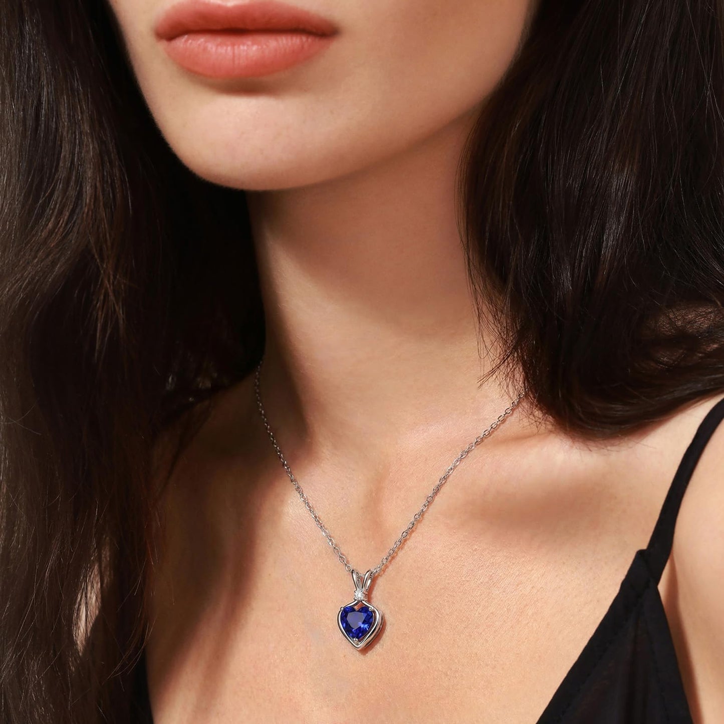 FANCIME 14K Solid White Gold Heart Birthstone Necklace for Women with lab-grown diamond Pendant Birthday Gifts for Mom Women Sterling Silver Chain 16" + 2" Extender
