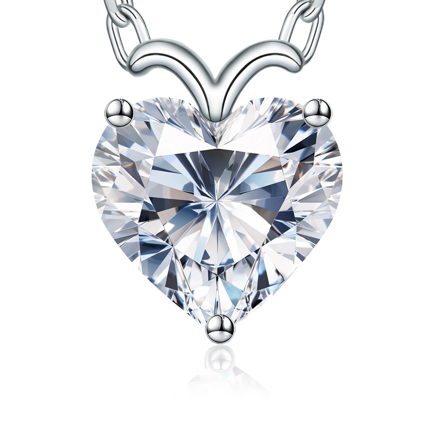 ForeverLove Heart Moissanite Necklaces for Women, 4 or 2 Carats Heartshap Moissanite, Silver Pendant Jewelry, Anniversary Birthday Gifts for Wife, Girlfriend, Daughter, Mom - SM