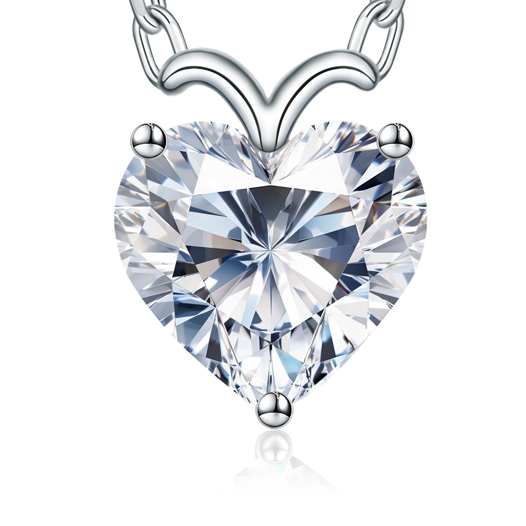 ForeverLove Heart Moissanite Necklaces for Women, 4 or 2 Carats Heartshap Moissanite, Silver Pendant Jewelry, Anniversary Birthday Gifts for Wife, Girlfriend, Daughter, Mom - SM