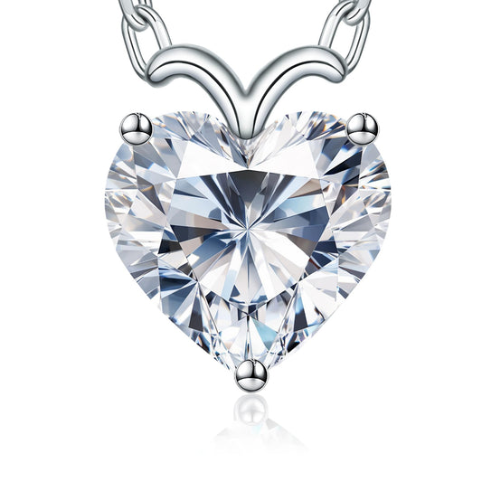 ForeverLove Heart Moissanite Necklaces for Women, 4 or 2 Carats Heartshap Moissanite, Silver Pendant Jewelry, Anniversary Birthday Gifts for Wife, Girlfriend, Daughter, Mom - SM
