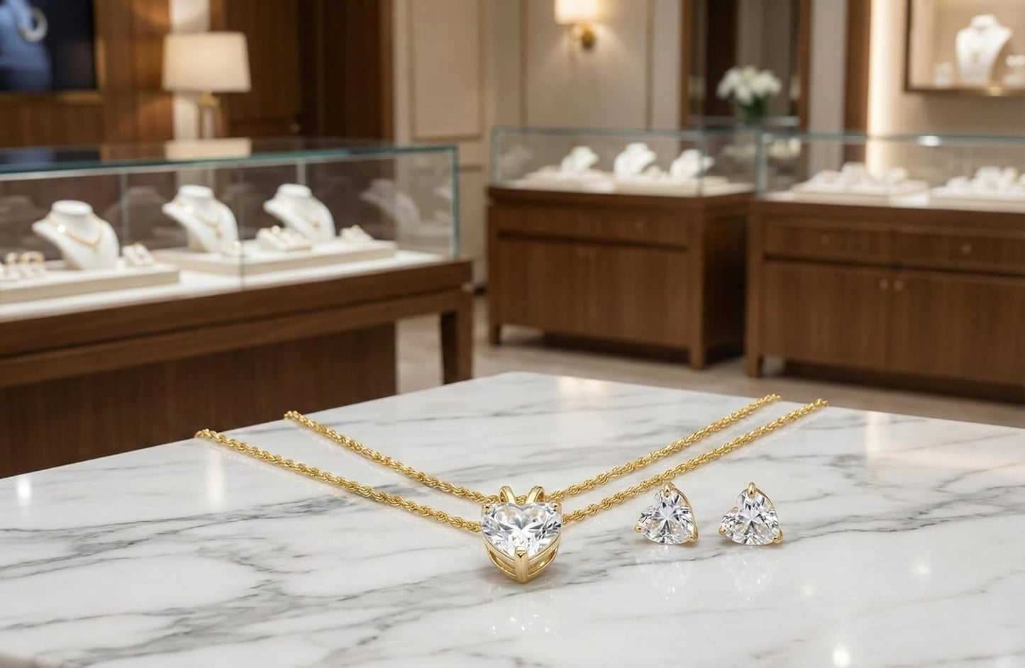 18K Solid Gold Love Heart Diamond Jewelry Set | 3.5ct - SM