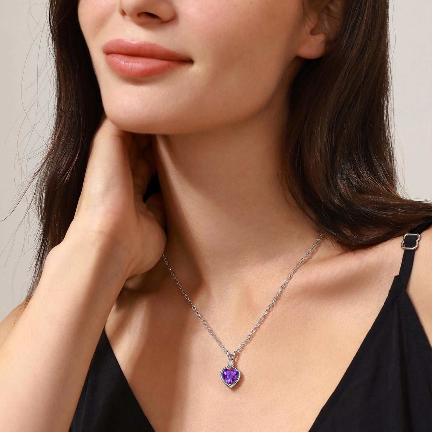 FANCIME 14K Solid White Gold Heart Birthstone Necklace for Women with lab-grown diamond Pendant Birthday Gifts for Mom Women Sterling Silver Chain 16" + 2" Extender