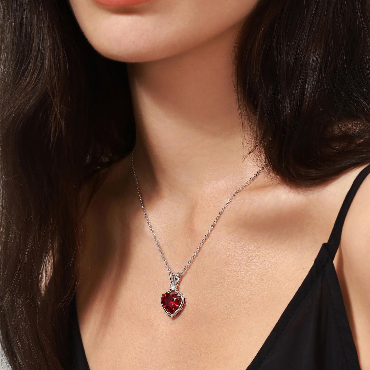 FANCIME 14K Solid White Gold Heart Birthstone Necklace for Women with lab-grown diamond Pendant Birthday Gifts for Mom Women Sterling Silver Chain 16" + 2" Extender