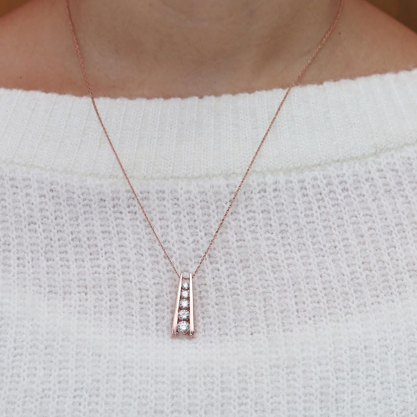 1.25 Carat Lab Created Moissanite or Lab Grown Diamond Five Stone Journey Bar Pendant Necklace In 14k Gold Over Sterling Silver Jewelry With 18" Chain, Gift For Her