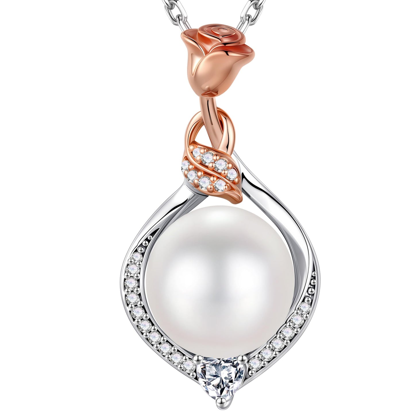 Iefil Mothers Day Gifts for Wife - 10-11mm Freshwater Pearl Necklace, Rose Flower Pearl Necklace, Anniversary Jewelry Gifts for Women Wife Mom Girlfriend Her, 925 Sterling Silver