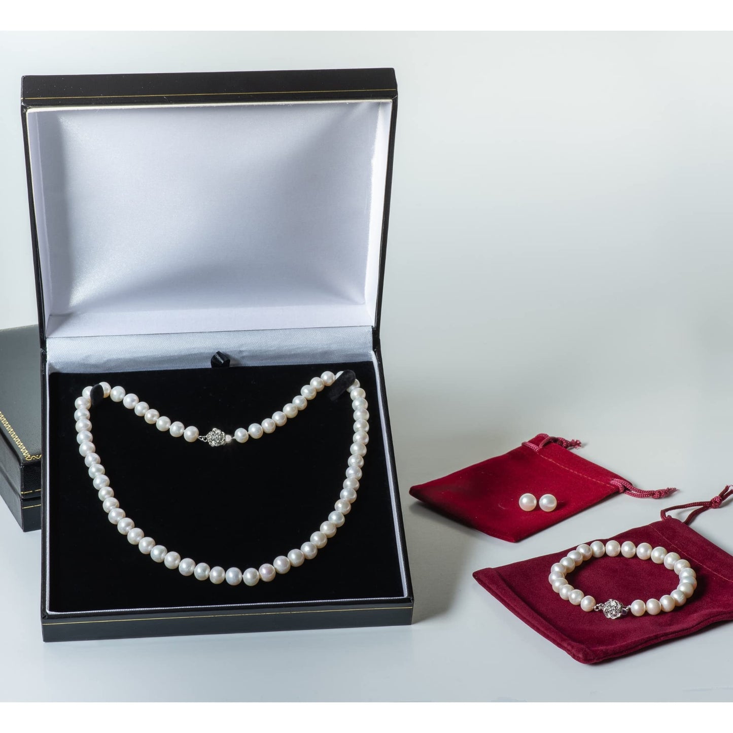 ROUND Real Pearl Necklace Set for Women Bracelet Stud Earrings Ivory Beige Cream White Pearl Jewelry Set Men Cultured Freshwater Wedding - SM