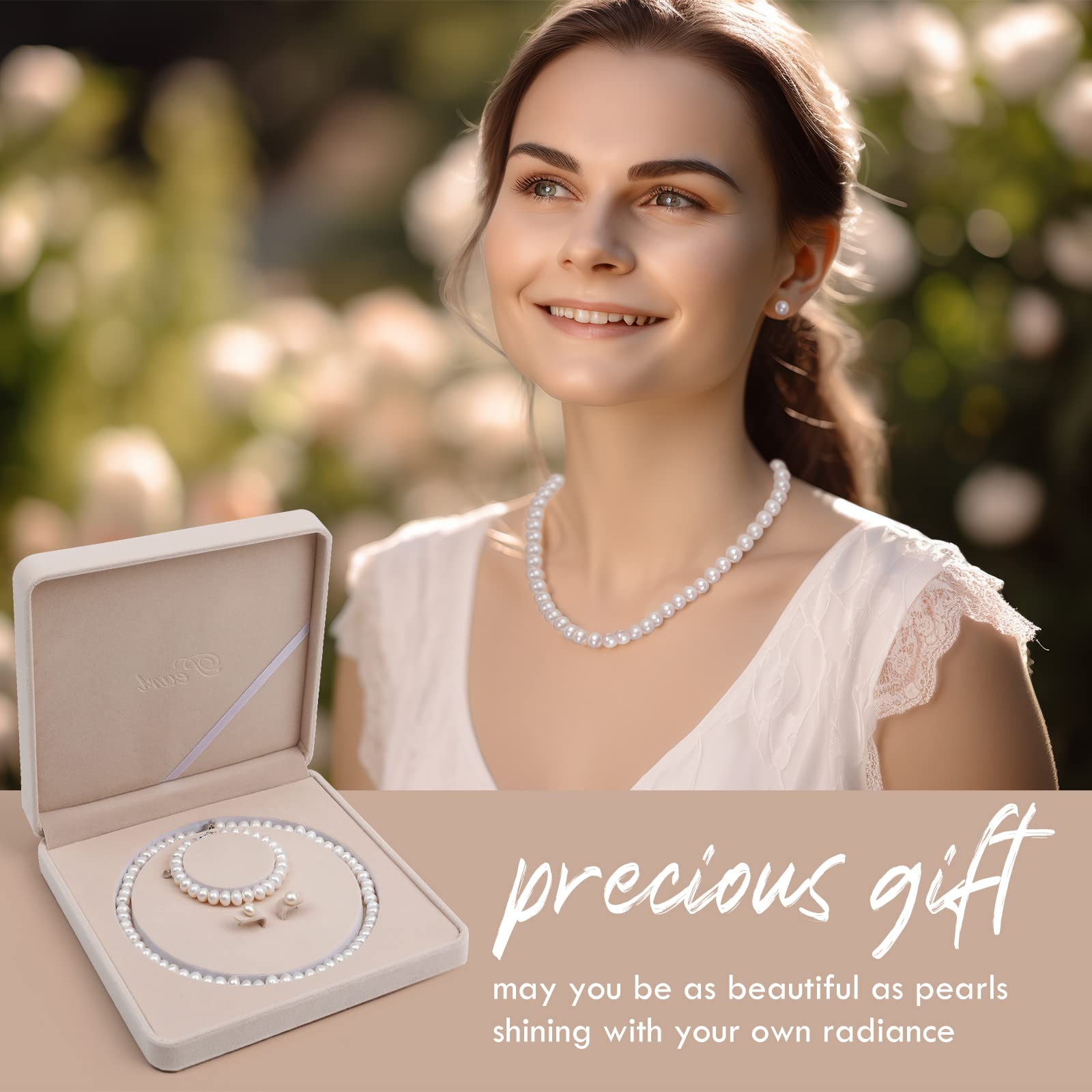 AOOVOO Freshwater Cultured Pearl Necklace Set - Real Pearl Necklace Set Includes Stunning Bracelet and Stud Earrings Jewelry Set for Women - SM