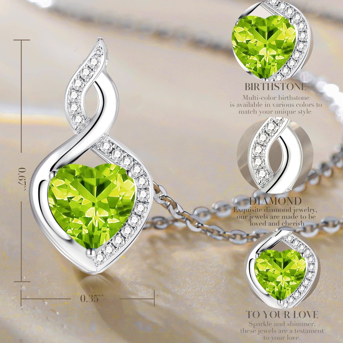 FANCIME 14K Solid White Gold Heart Birthstone Necklace with Diamond Pendent Birthday Gifts for Mom Women, Sterling Silver Chain 16" + 2" Extender