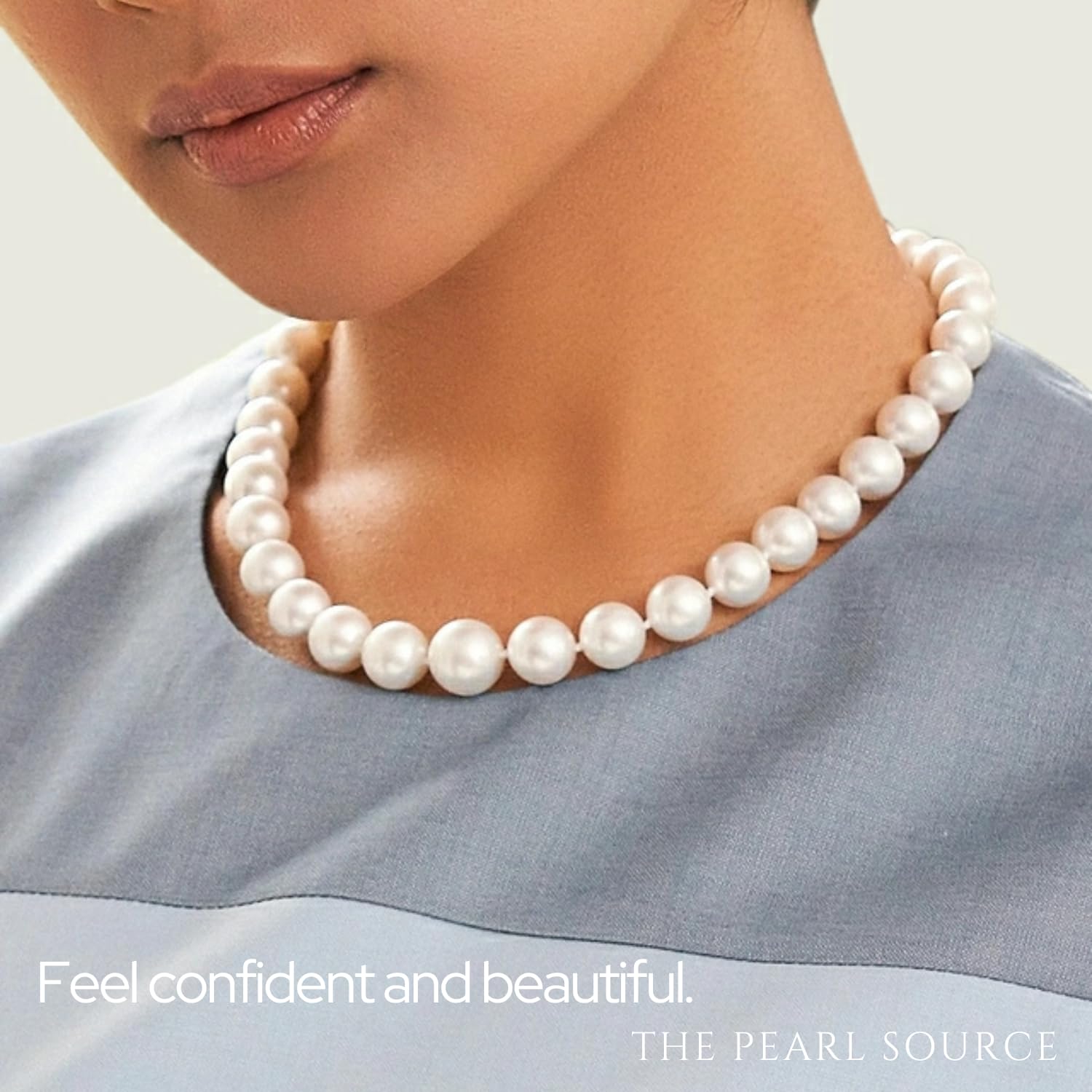 THE PEARL SOURCE 14K Gold 9-10mm AAAA Quality White Freshwater Cultured Pearl Necklace for Women in 16" Choker Length - SM