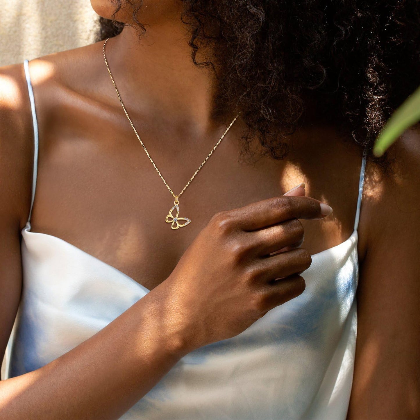 Butterfly Diamond Pendant Necklace | 14K Solid Yellow Gold