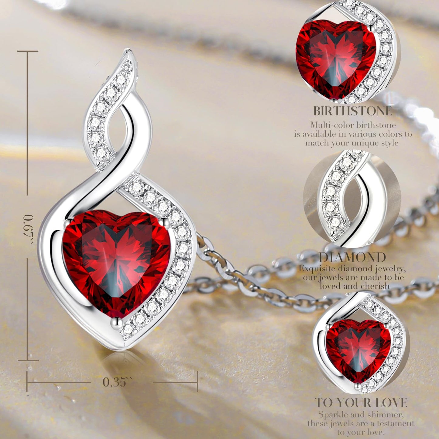 FANCIME 14K Solid White Gold Heart Birthstone Necklace with Diamond Pendent Birthday Gifts for Mom Women, Sterling Silver Chain 16" + 2" Extender
