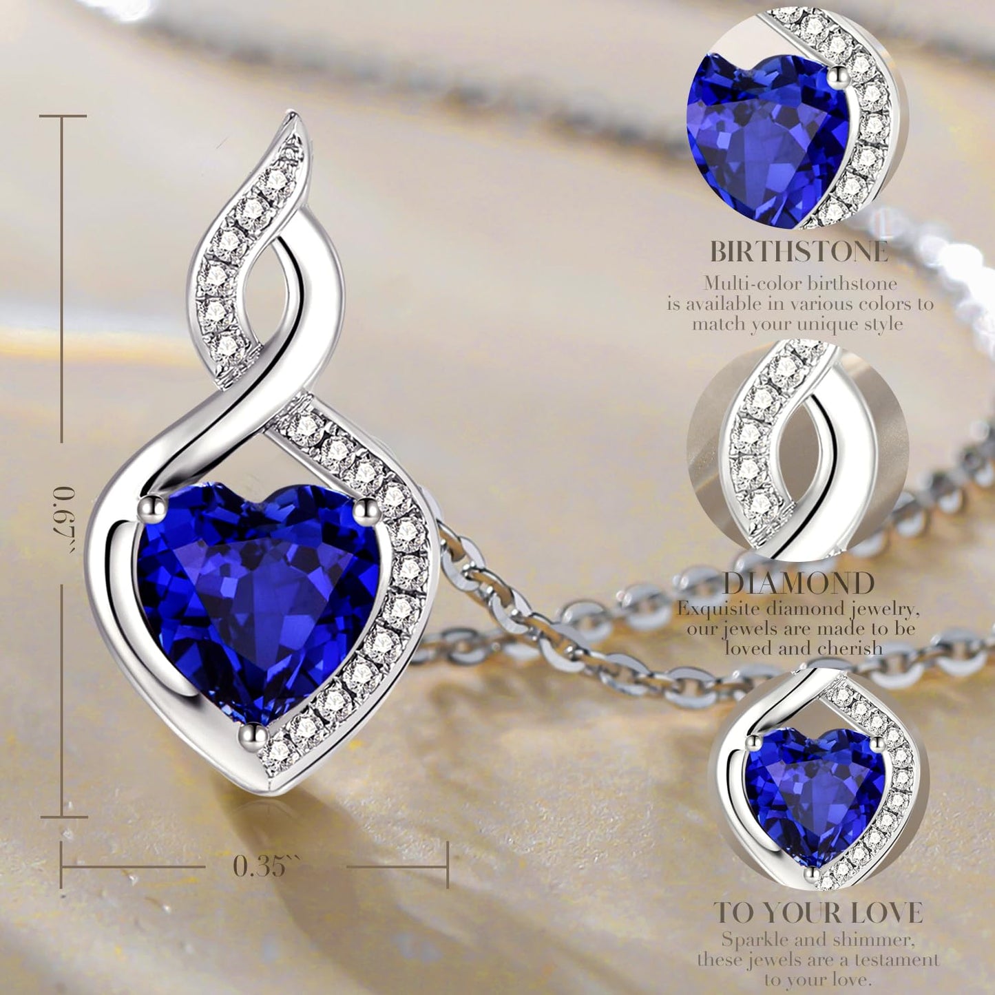 FANCIME 14K Solid White Gold Heart Birthstone Necklace with Diamond Pendent Birthday Gifts for Mom Women, Sterling Silver Chain 16" + 2" Extender