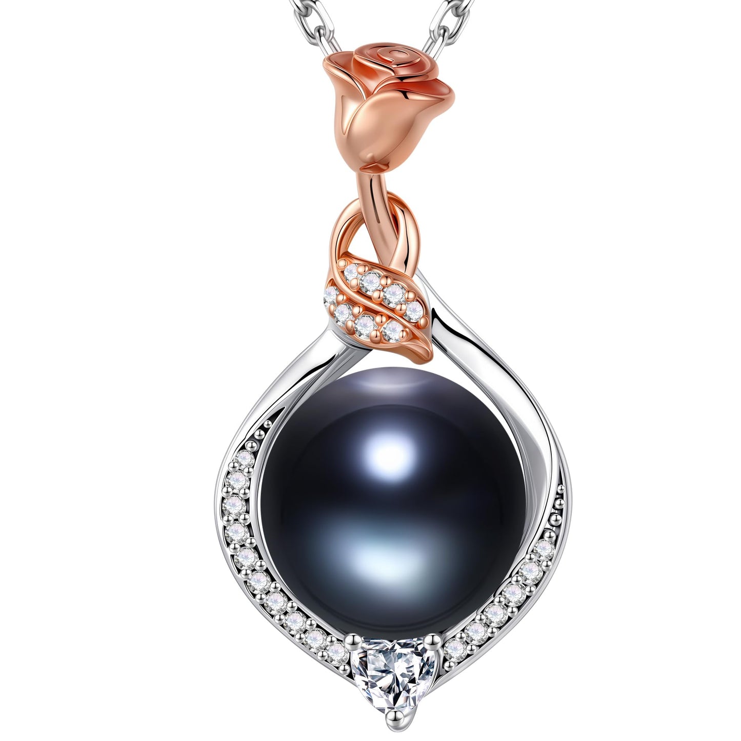 Iefil Mothers Day Gifts for Wife - 10-11mm Freshwater Pearl Necklace, Rose Flower Pearl Necklace, Anniversary Jewelry Gifts for Women Wife Mom Girlfriend Her, 925 Sterling Silver