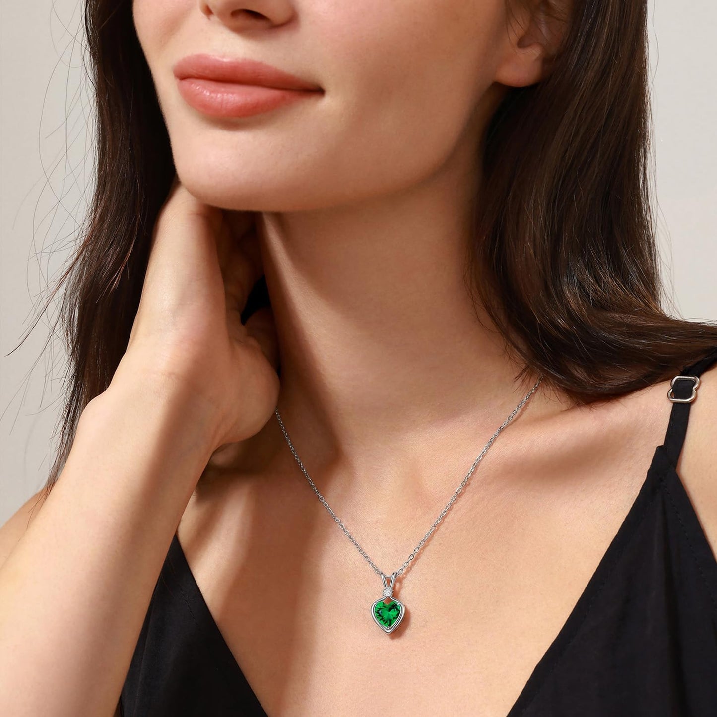 FANCIME 14K Solid White Gold Heart Birthstone Necklace for Women with lab-grown diamond Pendant Birthday Gifts for Mom Women Sterling Silver Chain 16" + 2" Extender