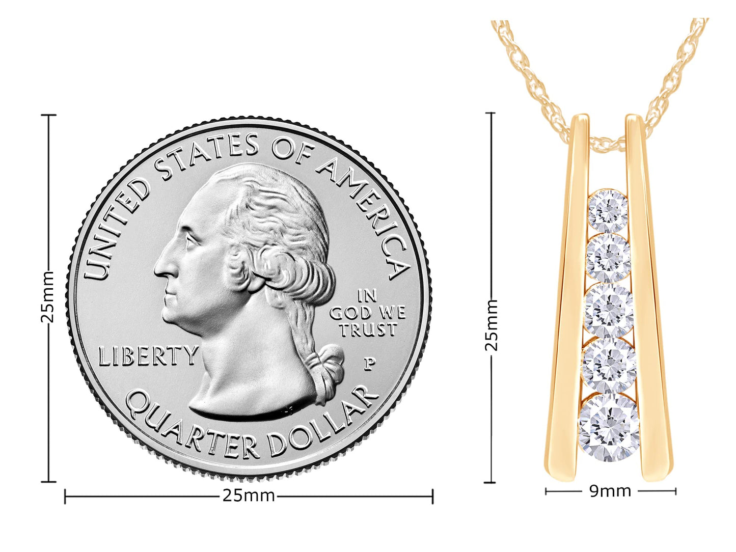 1.25 Carat Lab Created Moissanite or Lab Grown Diamond Five Stone Journey Bar Pendant Necklace In 14k Gold Over Sterling Silver Jewelry With 18" Chain, Gift For Her