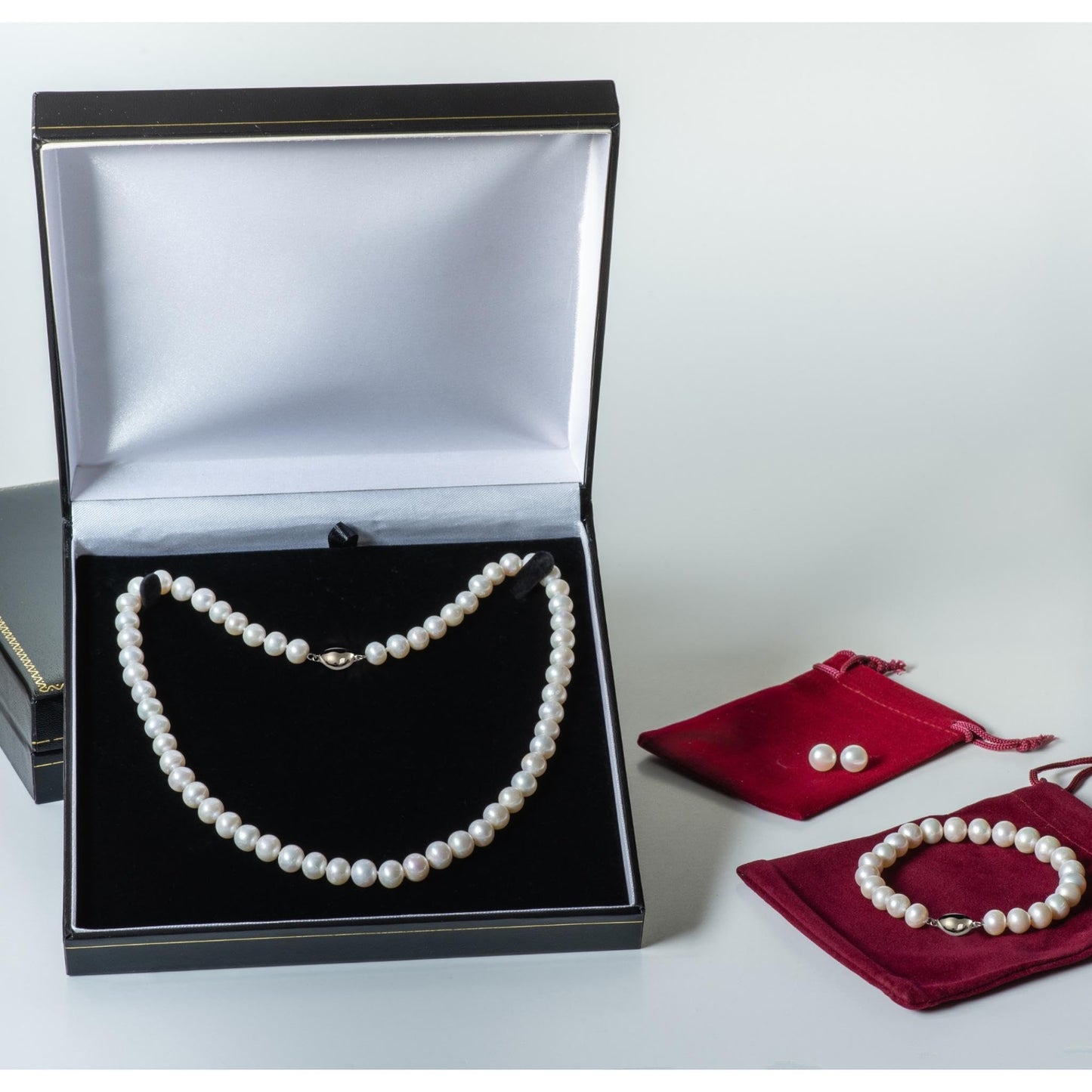 ROUND Real Pearl Necklace Set for Women Bracelet Stud Earrings Ivory Beige Cream White Pearl Jewelry Set Men Cultured Freshwater Wedding - SM