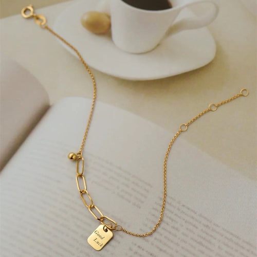 18K Gold Square Link Necklace & Bracelet Set | Geometric Luxury