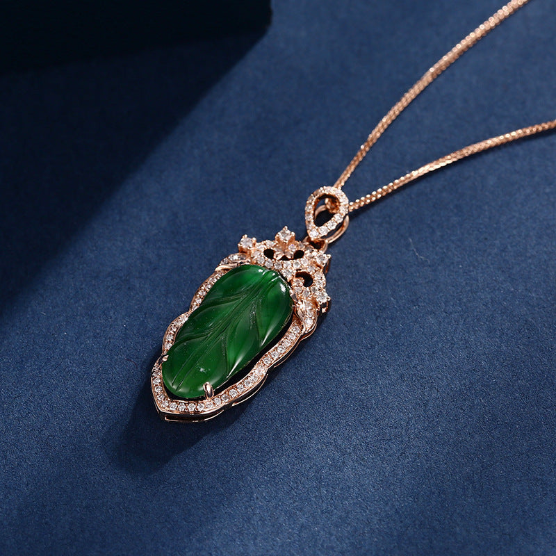 18K Gold Inlaid Emerald Necklace with Diamond Details | Ethnic Luxury