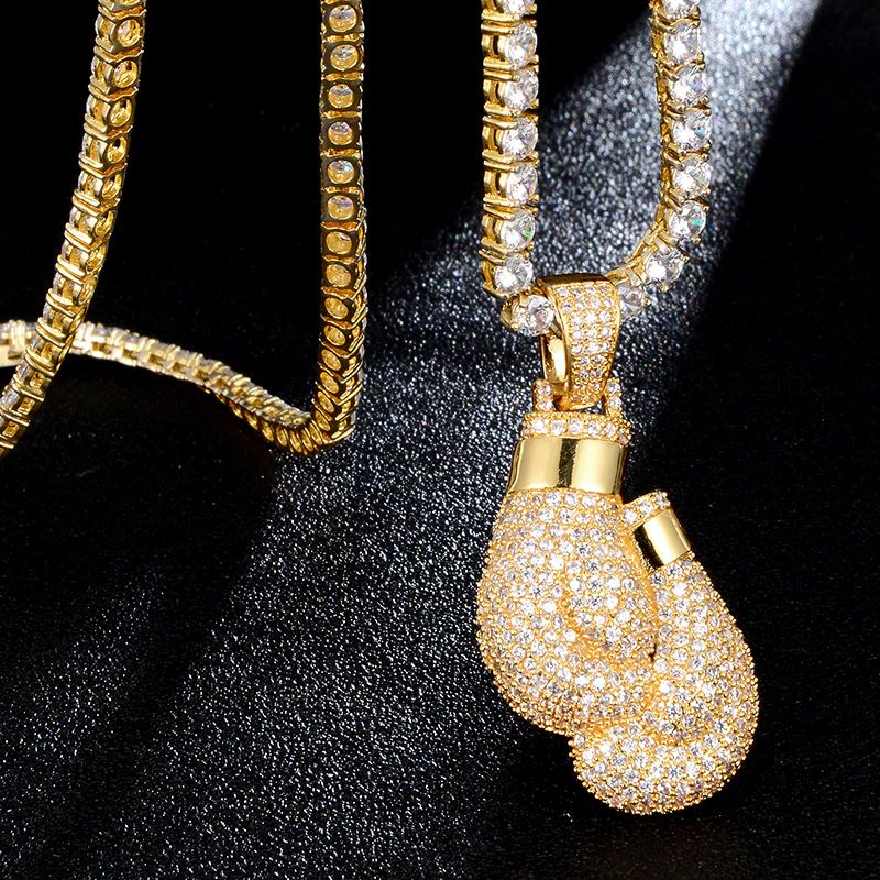7ct Lab Diamond Boxing Gloves Pendant & Chain | IGI Certified VS | 10K Gold