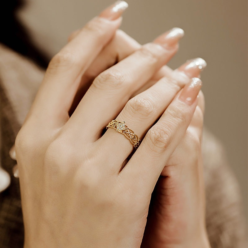 Pure 18K Gold Wide Fashion Ring | Jinrege Light Luxury Collection