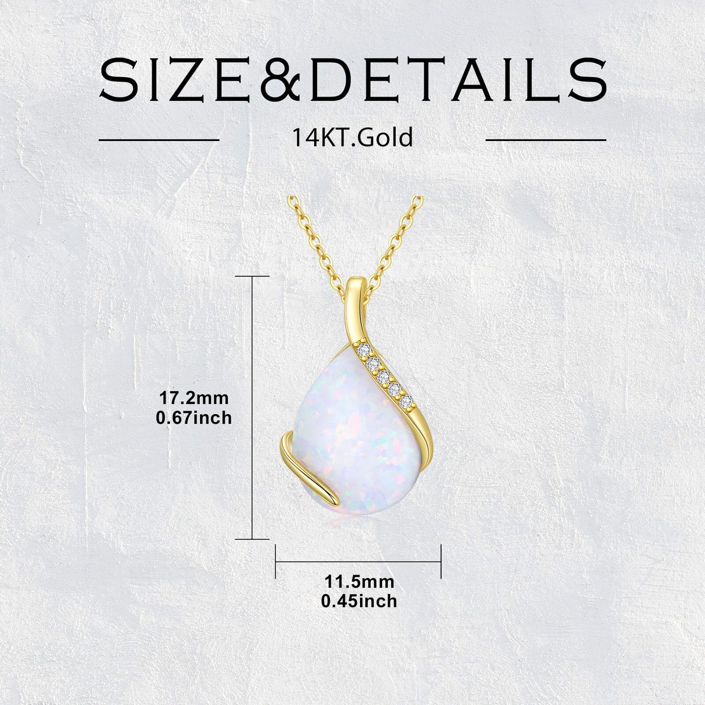YDD 14K Solid Gold Gemstone Birthstone Necklaces for Women Dainty 2 Carat Pear Shaped Teardrop Gemstone Birthstone Pendant Anniversary Birthday Jewelry Gifts for Her 16"-18"