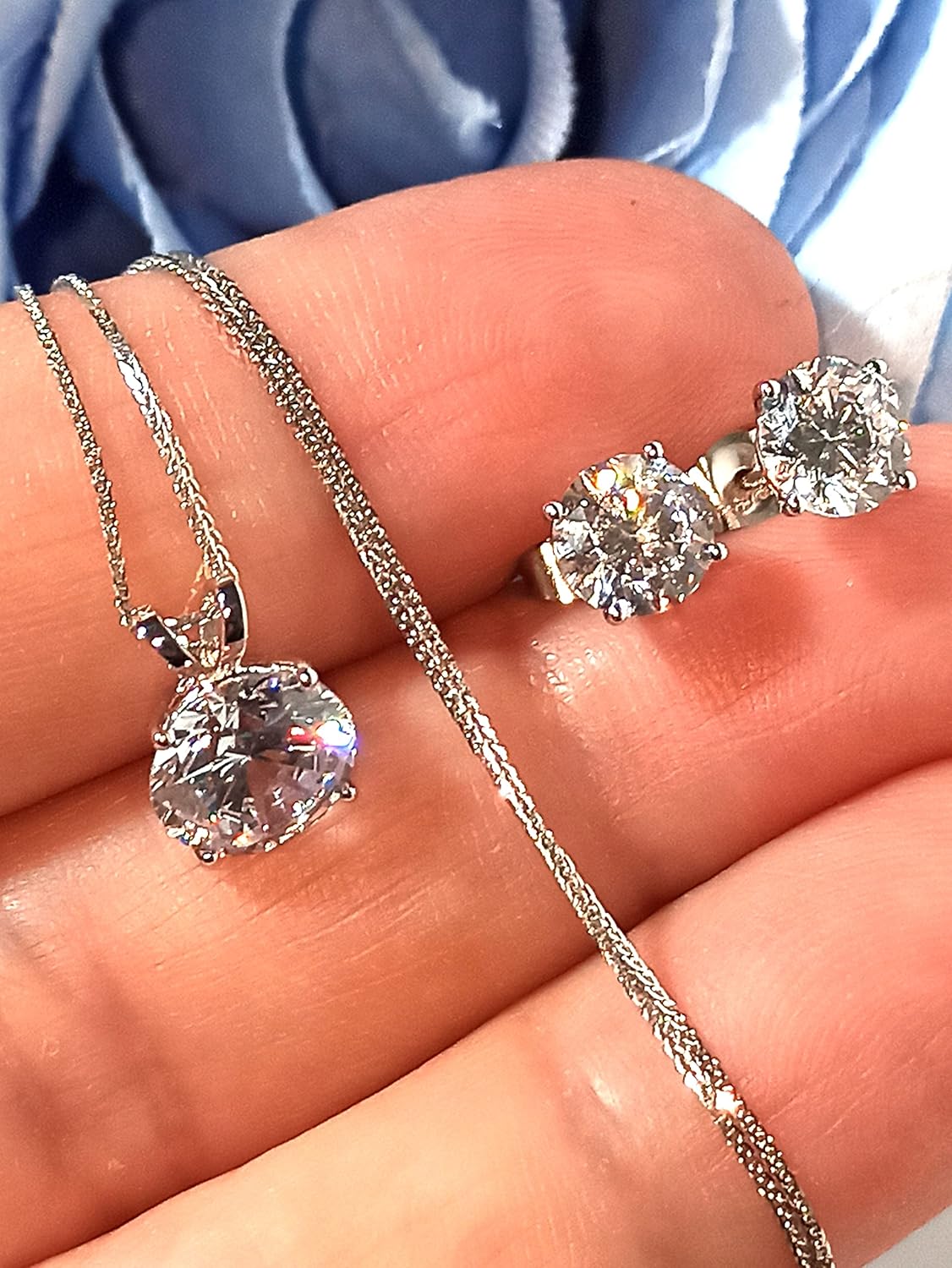 18K Solid Gold Diamond Necklace & Earrings Set | 3.5ct - SM