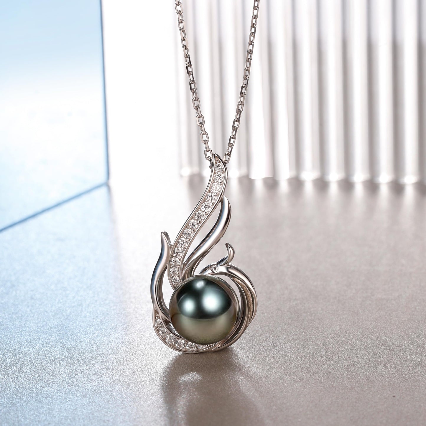 Tahitian Black Pearl Necklaces for Women 10-11mm - Pearl Necklace Phoenix Pendant | with 925 Sterling Silver 18" Chain - Christmas Mothers Day Valentine's Day Gifts For Women Wife Mom Grandma Girlfriend Daughter Her Best Friend Birthday Anniversary Fine J