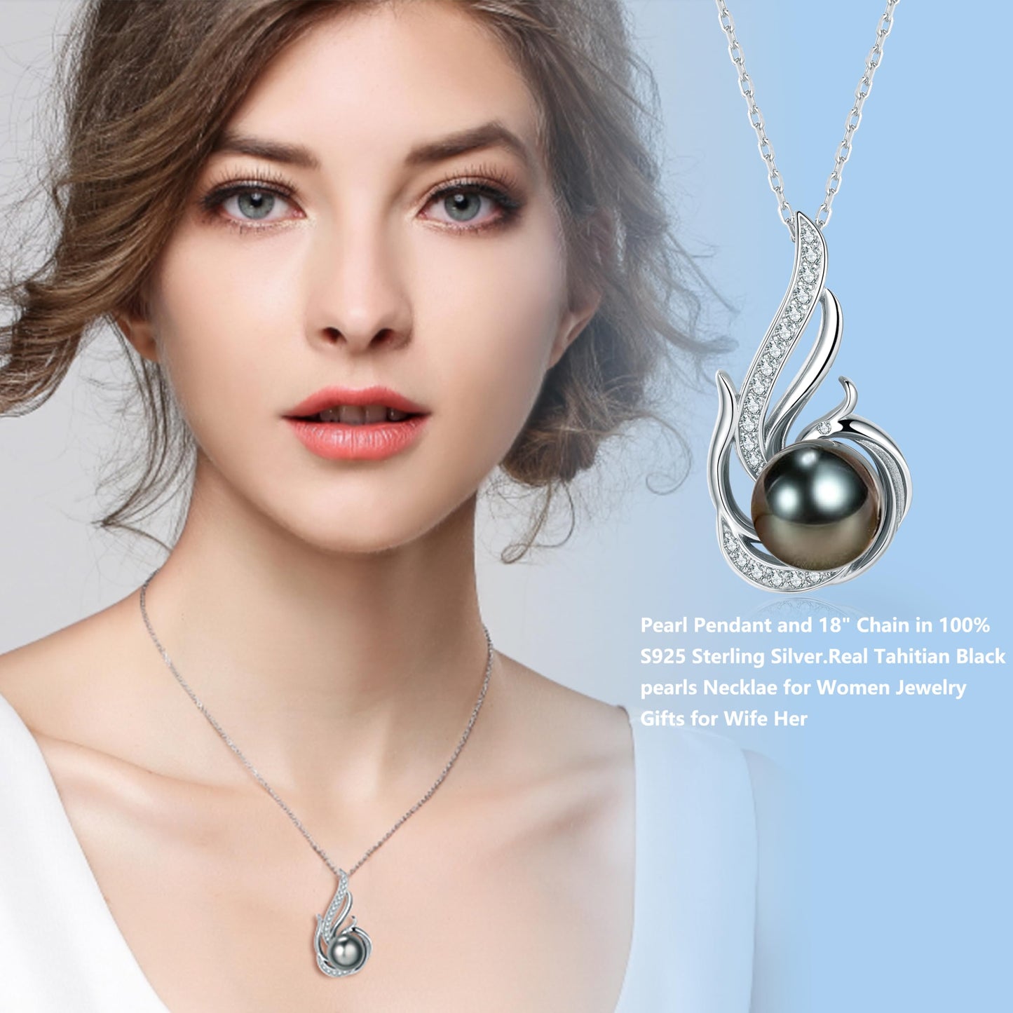 Tahitian Black Pearl Necklaces for Women 10-11mm - Pearl Necklace Phoenix Pendant | with 925 Sterling Silver 18" Chain - Christmas Mothers Day Valentine's Day Gifts For Women Wife Mom Grandma Girlfriend Daughter Her Best Friend Birthday Anniversary Fine J