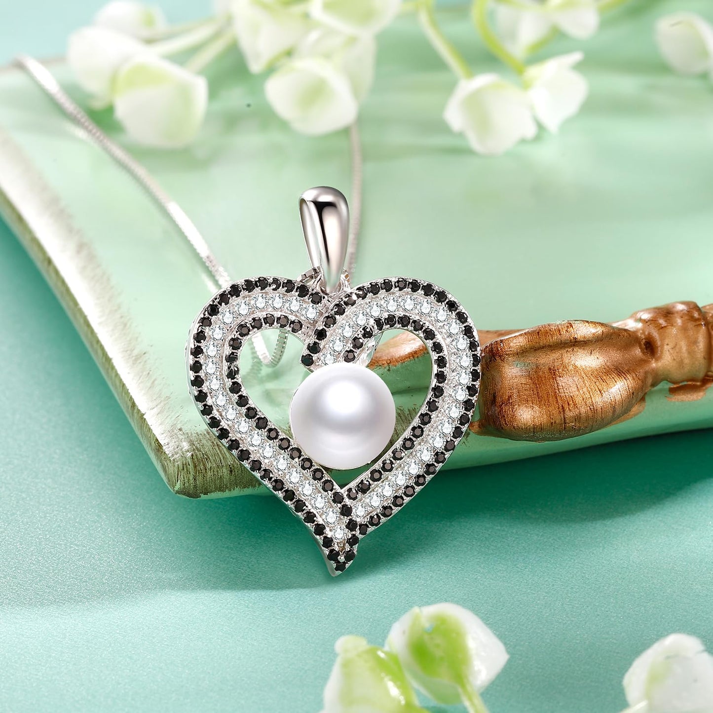 NONNYL Gifts for Women Wife-Pearl Heart Pendant Necklace- Birthday for Girlfriend, Valentine's Day for Wives, Mother's Day for Mom Grandma, Gifts for Her on Wedding Anniversary Christmas Fine Jewelry