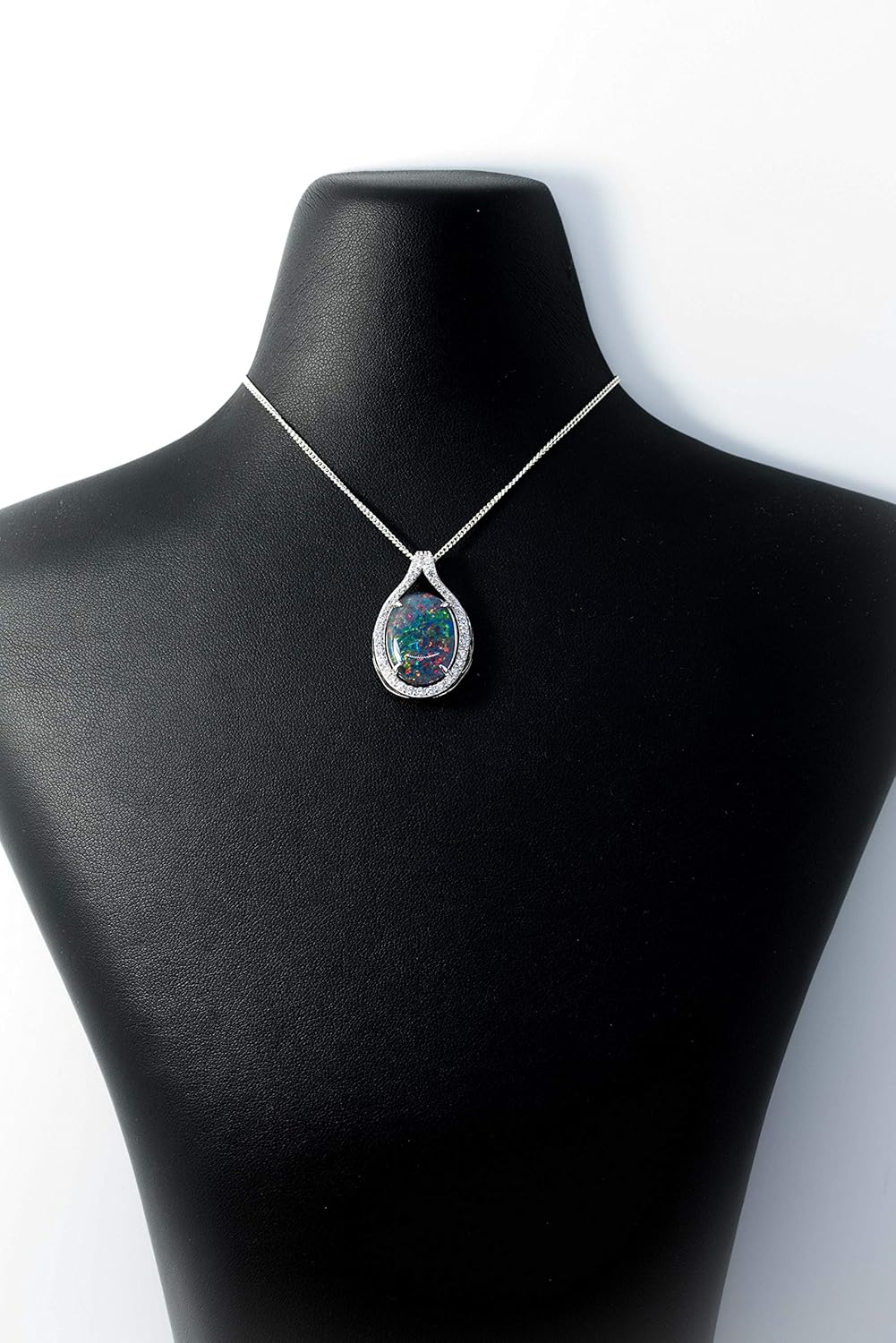 Australian Fire Opal Necklace - Large Genuine Australian Triplets Opal Necklace Pendant White Gold Plated on Sterling Silver Women's Jewelry