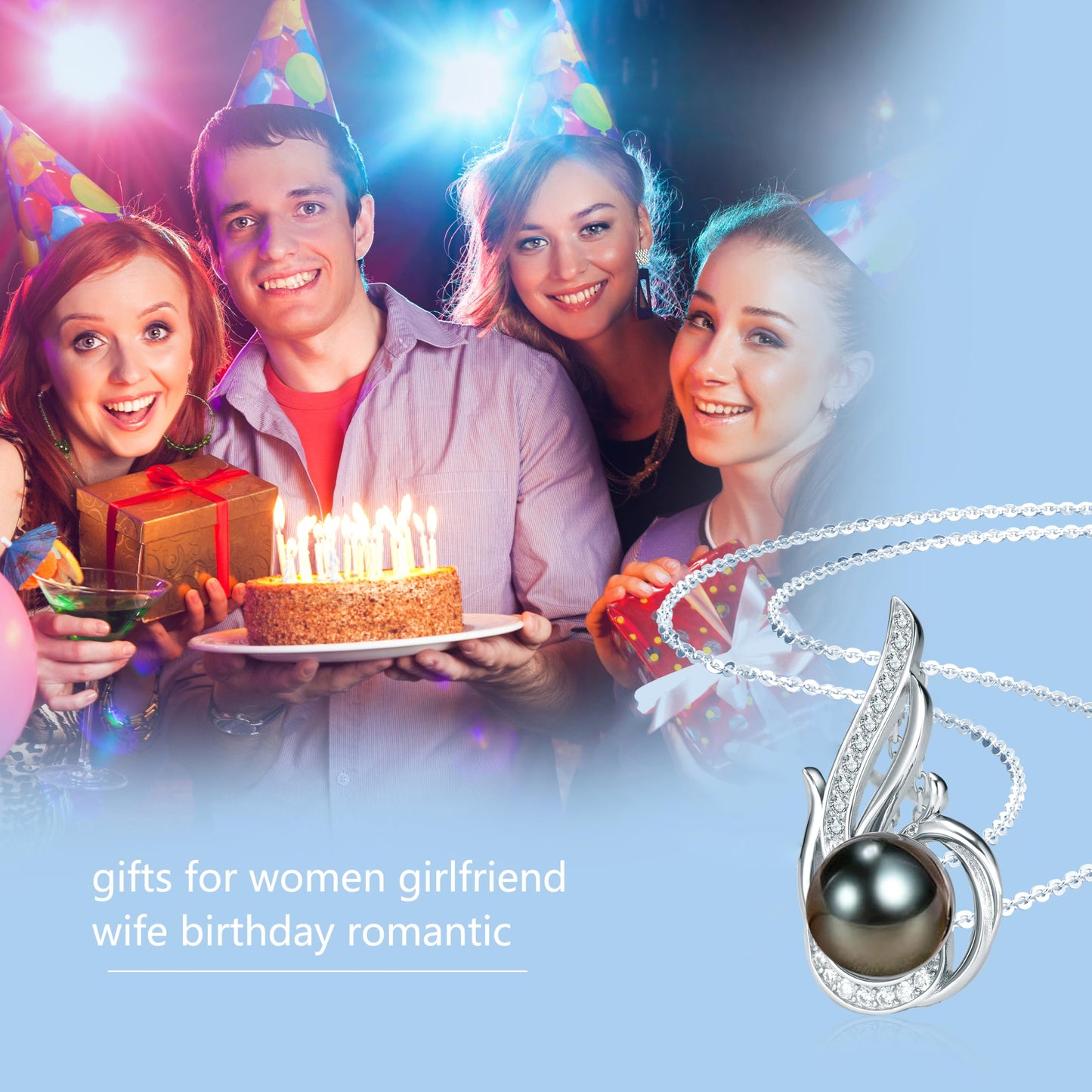 Tahitian Black Pearl Necklaces for Women 10-11mm - Pearl Necklace Phoenix Pendant | with 925 Sterling Silver 18" Chain - Christmas Mothers Day Valentine's Day Gifts For Women Wife Mom Grandma Girlfriend Daughter Her Best Friend Birthday Anniversary Fine J