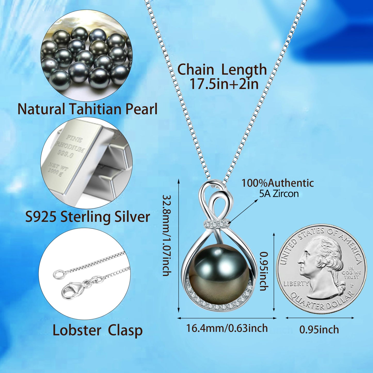 Gifts for Women-Wife- Real Tahitian-Pearl-Necklace, Birthday Anniversary Valentines Gifts For Her Wife Christmas - Mother's Day Gift for Mom - Companion Necklace For Women Luxury Fine Jewelry
