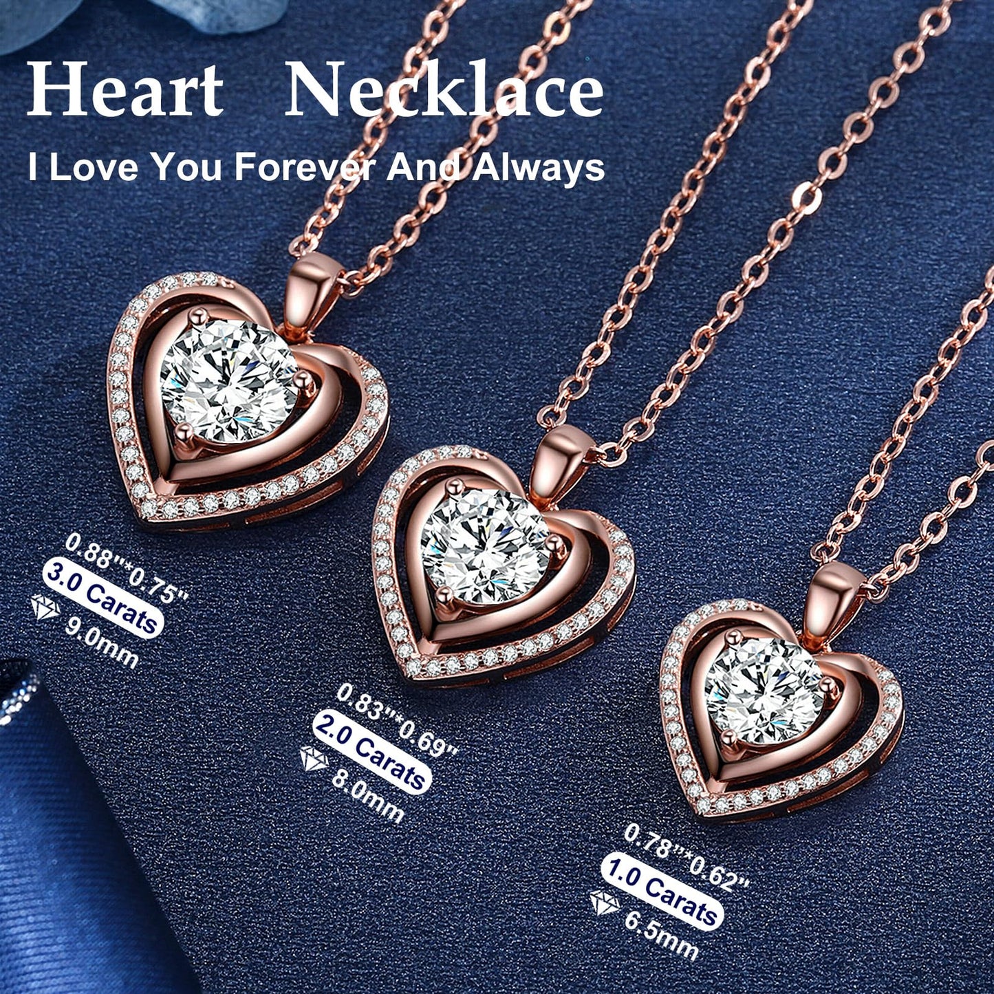 Heart Pendant Gold Necklace for Women Moissanite Lab-Created Gem I Love You Wedding Anniversary Birthday Christmas Valentine Engagements Mothers Day Jewelry for Wife Her Girlfriend Mom Daughter - SM