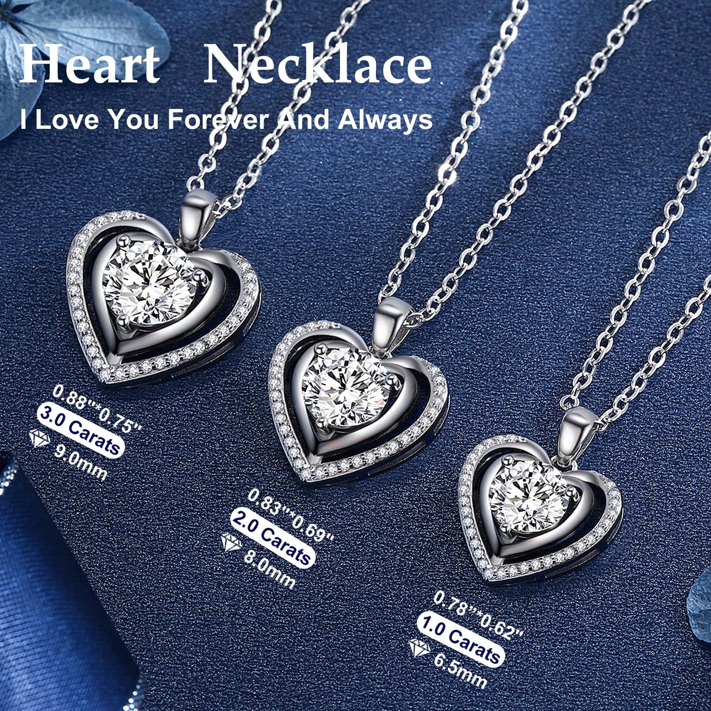 Heart Pendant Gold Necklace for Women Moissanite Lab-Created Gem I Love You Wedding Anniversary Birthday Christmas Valentine Engagements Mothers Day Jewelry for Wife Her Girlfriend Mom Daughter - SM