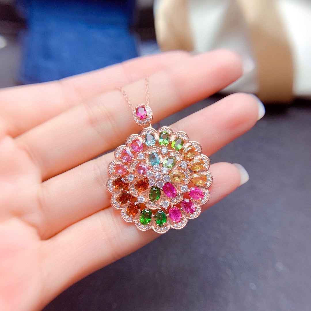 LuxeJewels™ CandyBloom Tourmaline Pendant Necklace | Vibrant Luxury