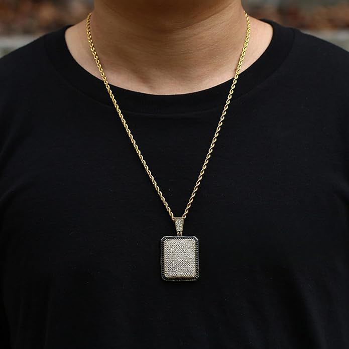 5.6ct Lab Diamond Rectangle Pendant | IGI Certified VS | Onyx Accent | 10K Gold