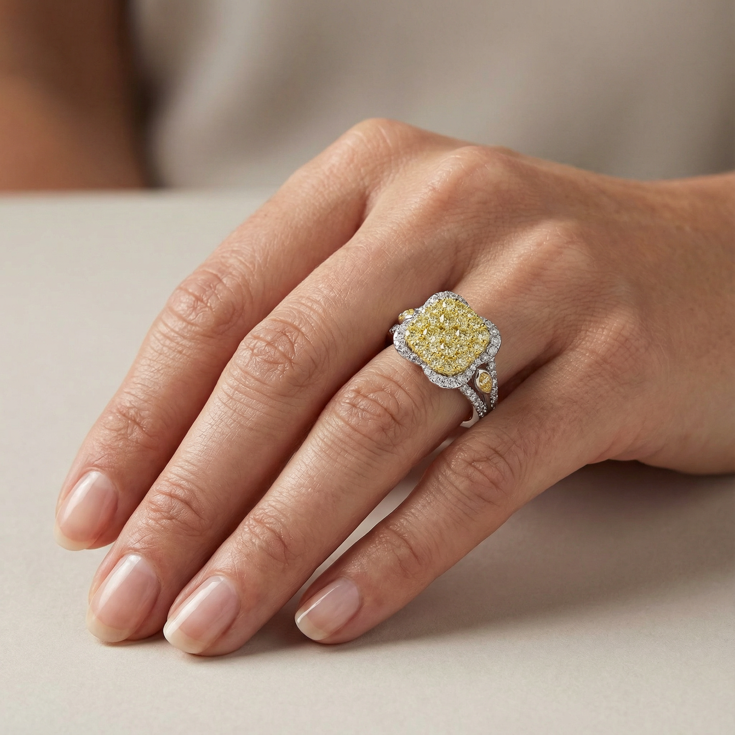 1.75ct Canary Yellow Lab Diamond Cluster Ring | 10K White Gold | Draco