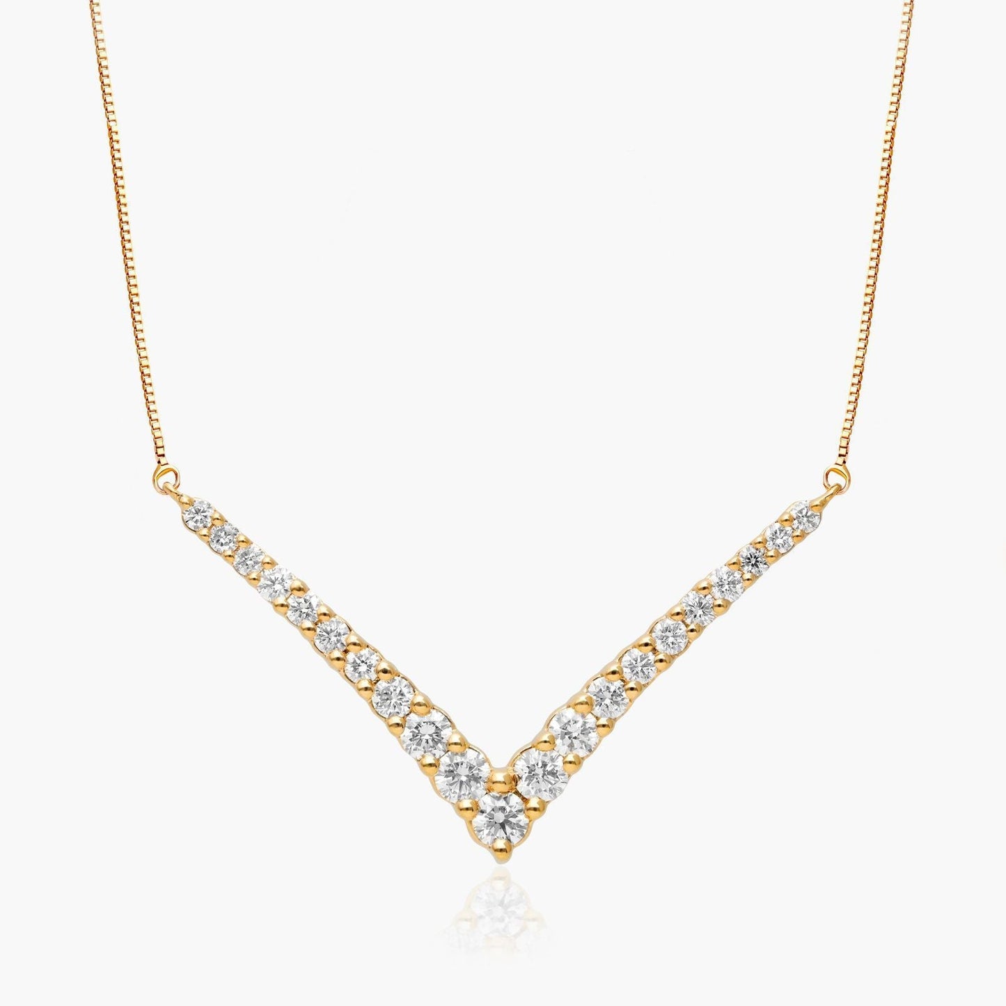 5ct Lab Diamond V Necklace | Graduated Round Brilliant | IGI Certified | 10K Gold