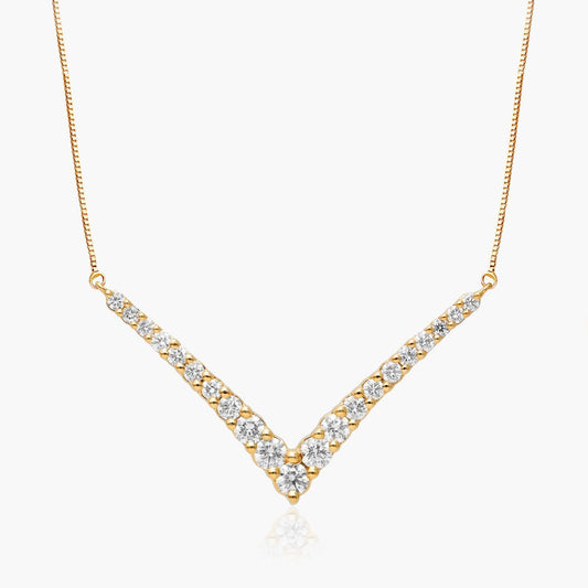 5ct Lab Diamond V Necklace | Graduated Round Brilliant | IGI Certified | 10K Gold