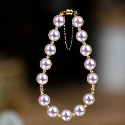 Blue Rose Laser 18K Gold Pearl Elegance Bracelet | Artisan Luxury