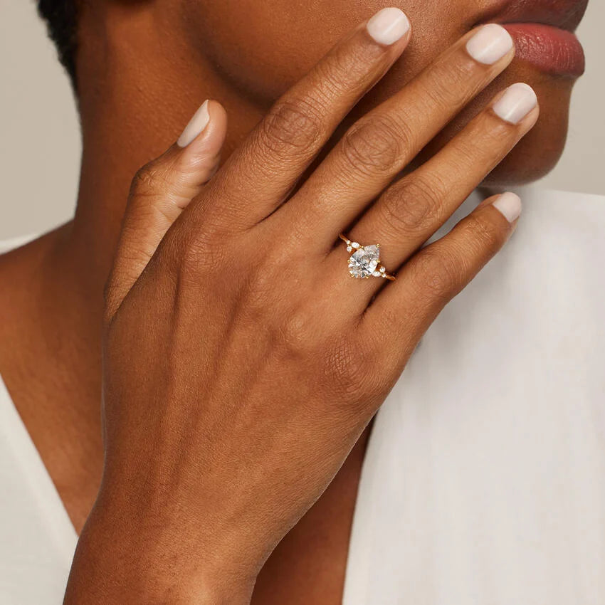 2ct Lab Diamond Ring | Pear Nature Vine with Marquise Accents | 10K White Gold