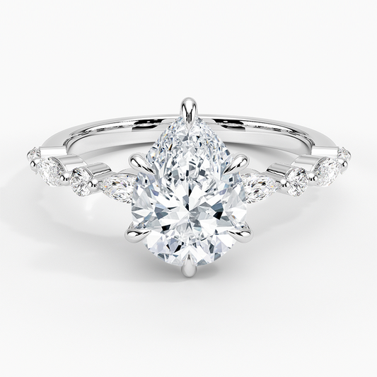2.5ct Lab Diamond Ring | Pear Vine Design | IGI Certified | 10K White Gold