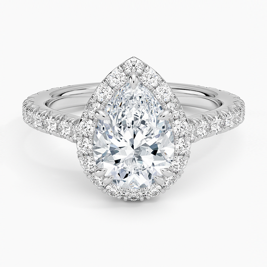 2.5ct Lab Diamond Halo Ring | Pear Cut | IGI Certified | 10K White Gold