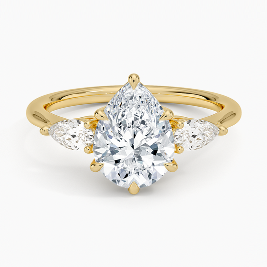 2ct Lab Diamond Ring | Pear with Pear Sides | IGI Certified DEF VS+ | 10K Gold