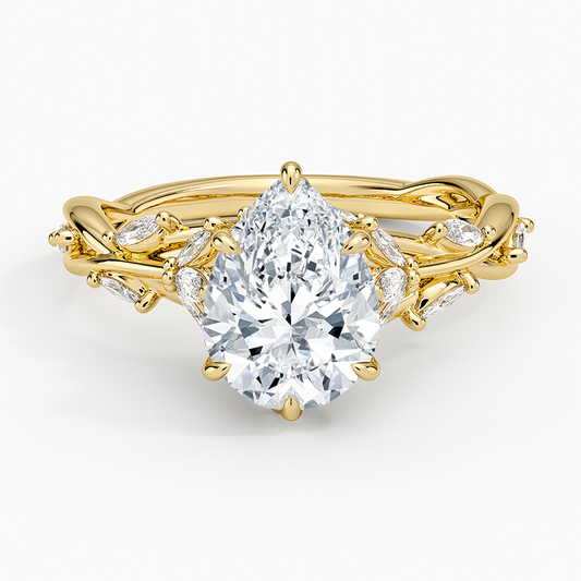 2ct Lab Diamond Ring | Pear Vine | IGI Certified DEF VS+ | 10K White Gold