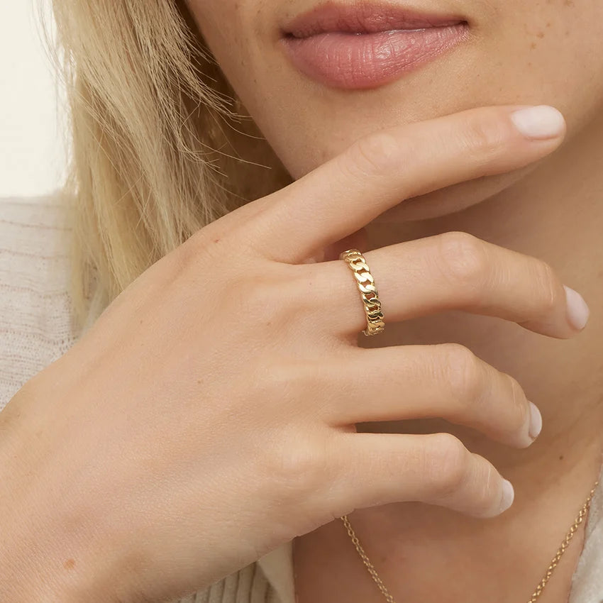 Cuban Link Ring | Solid 10K White Gold | Unisex Band | Street Luxury