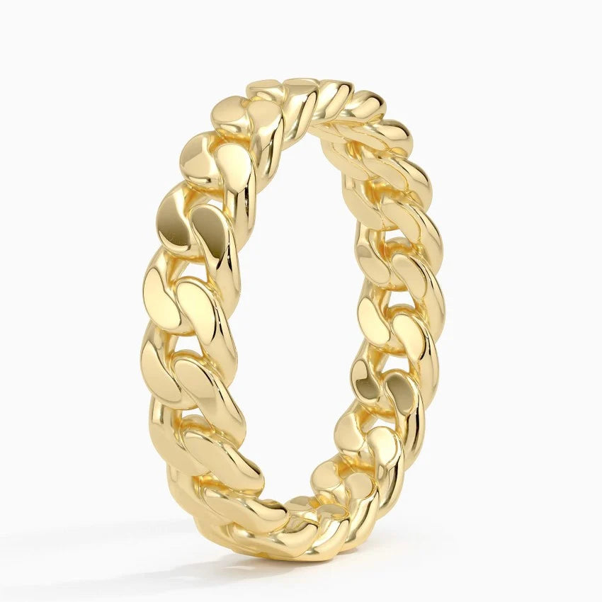 Cuban Link Ring | Solid 10K White Gold | Unisex Band | Street Luxury