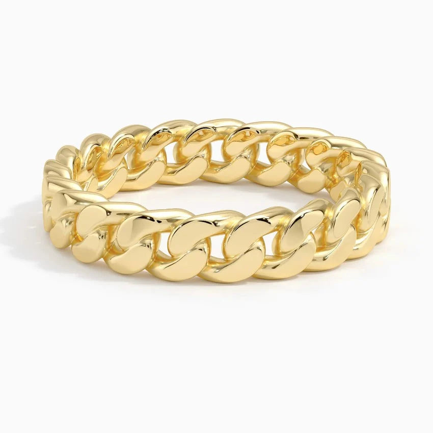 Cuban Link Ring | Solid 10K White Gold | Unisex Band | Street Luxury