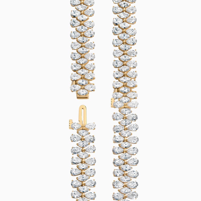 9.33ct Lab Diamond Tennis Bracelet | Three Row Pear Cut | IGI Certified | 10K Gold