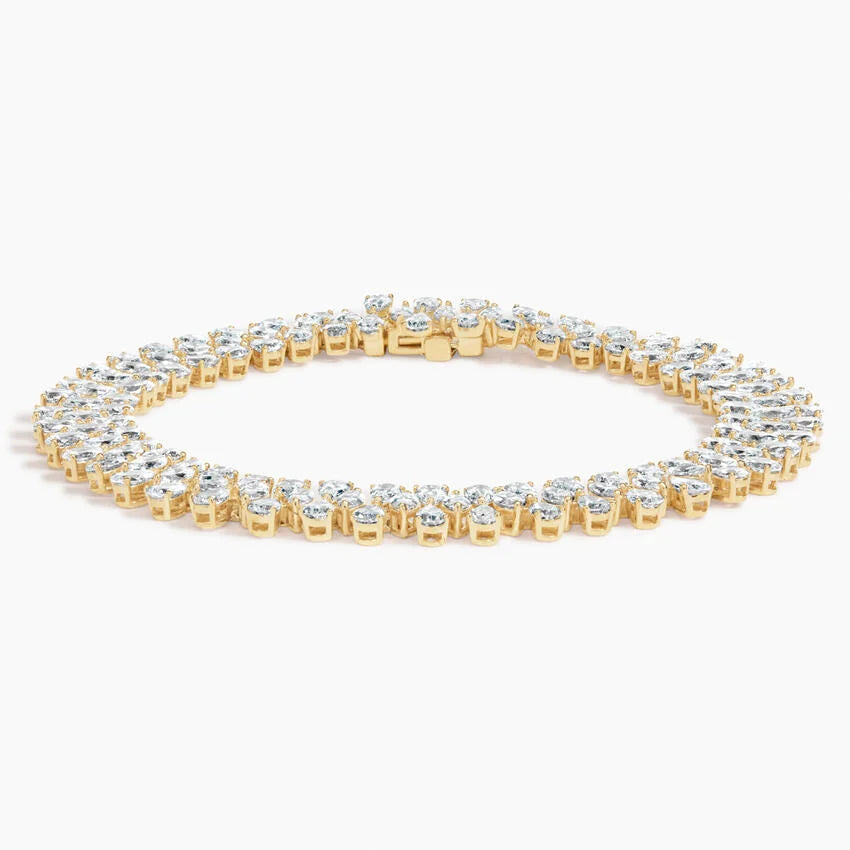 9.33ct Lab Diamond Tennis Bracelet | Three Row Pear Cut | IGI Certified | 10K Gold